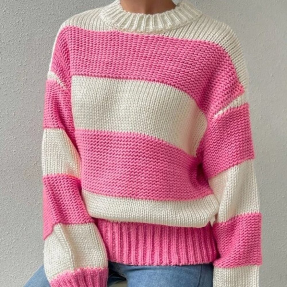 Pink/cream striped colorblock sweater top - Picture 6 of 6